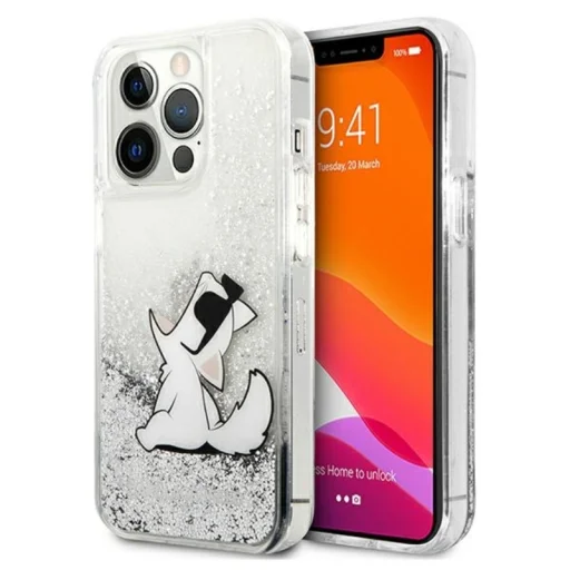 iPhone 13 Pro Max Karl Lagerfeld KLHCP13XGCFS Liquid Glitter Choupette Fun tok ezüst - 1