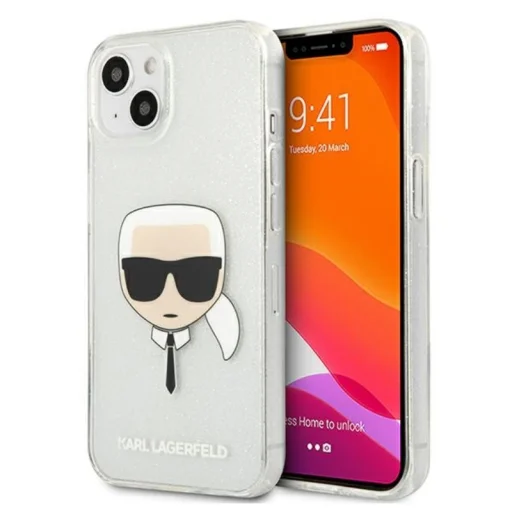 iPhone 13 Mini Karl Lagerfeld Glitter Karl`s Head tok ezüst (KLHCP13SKHTUGLS) - 1