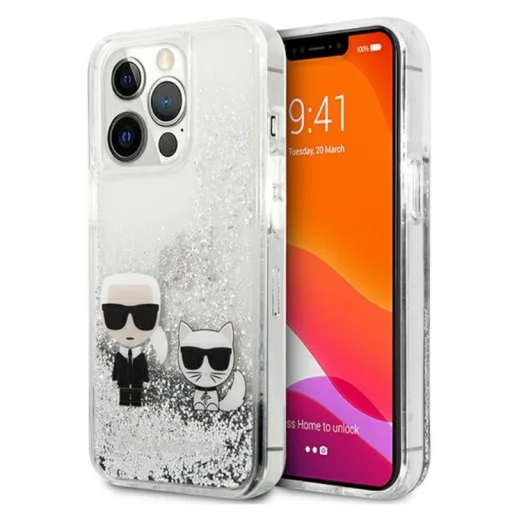 iPhone 13 Pro Max Karl Lagerfeld Liquid Glitter Karl Choupette tok ezüst (KLHCP13XGKCS) - 2