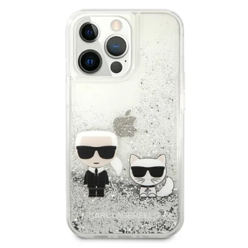 iPhone 13 Pro Max Karl Lagerfeld Liquid Glitter Karl Choupette tok ezüst (KLHCP13XGKCS) - 3
