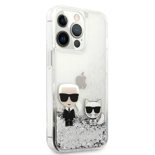 iPhone 13 Pro Max Karl Lagerfeld Liquid Glitter Karl Choupette tok ezüst (KLHCP13XGKCS) - 4