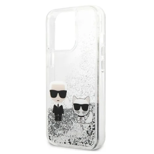 iPhone 13 Pro Max Karl Lagerfeld Liquid Glitter Karl Choupette tok ezüst (KLHCP13XGKCS) - 6
