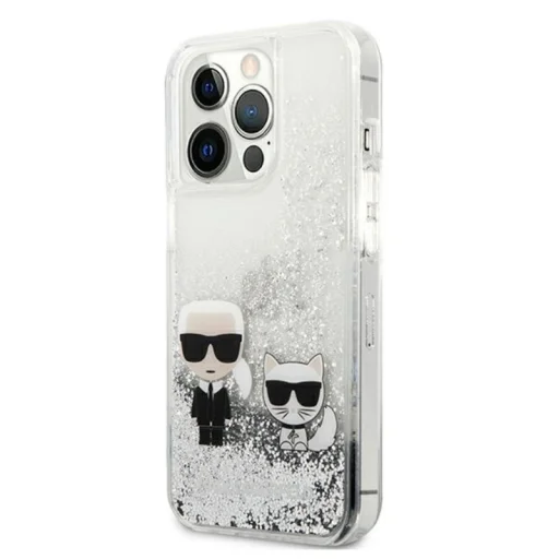 iPhone 13 Pro Max Karl Lagerfeld Liquid Glitter Karl Choupette tok ezüst (KLHCP13XGKCS) - 1