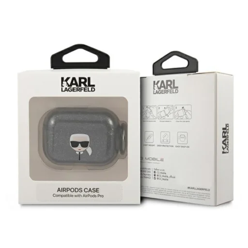 Airpods Pro 1/2 Karl Lagerfeld KLAPUKHGK Karl Head Glitter tok fekete - 2