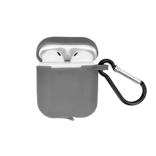 Airpods 1/2 szilikon tok karabinerrel szürke - 1