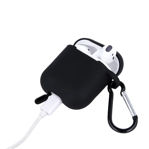 Airpods 1/2 szilikon tok karabinerrel fekete - 5