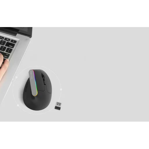 Delux M618DB BT4.0 + 2.4Ghz 4000DPI RGB vertikális gamer egér - 6