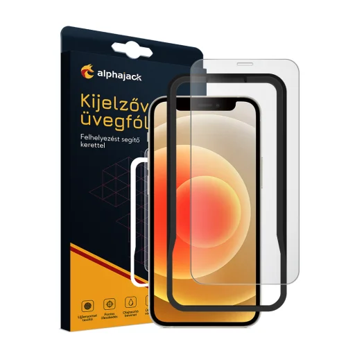 iPhone 13 Mini kijelzővédő üvegfólia, felhelyezést segítő kerettel 9H 2.5D HD 0.33mm Alphajack - 1