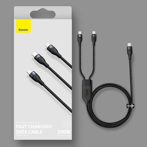 Baseus Flash Series 2in1 gyorstöltő kábel és elosztó Type-C - Lightning + Type C PD QC 100W 1.2m zöld (CA1T2-F06) - 18