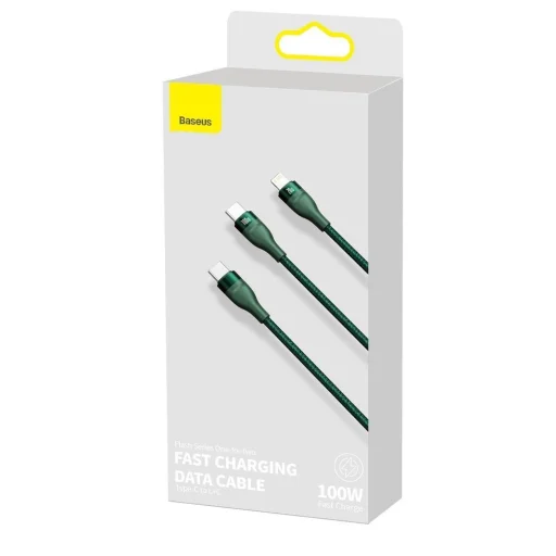Baseus Flash Series 2in1 gyorstöltő kábel és elosztó Type-C - Lightning + Type C PD QC 100W 1.2m zöld (CA1T2-F06) - 2