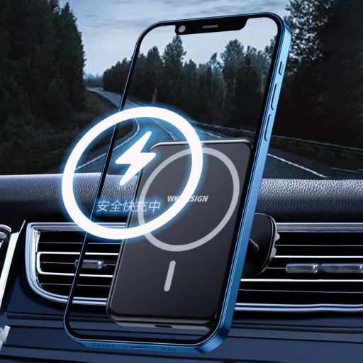 WK Design Upine Mágneses MagSafe autós tartó és vezeték nélküli Qi töltő fehér - 2