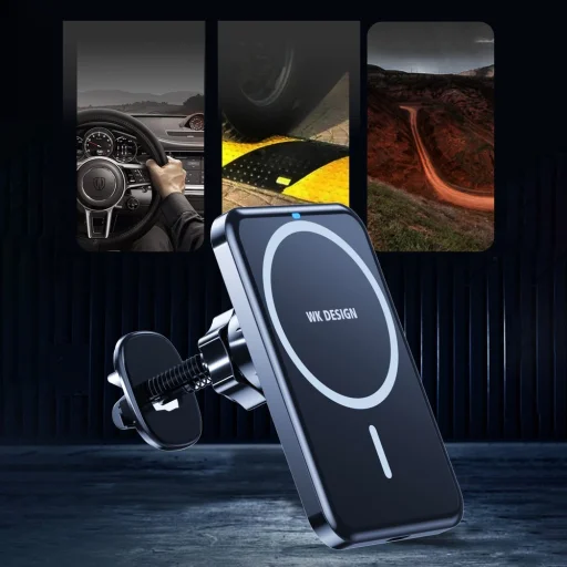 WK Design Upine Mágneses MagSafe autós tartó és vezeték nélküli Qi töltő fehér - 3