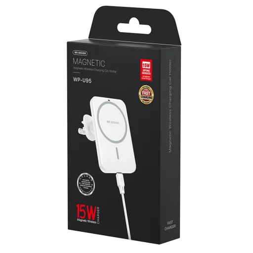 WK Design Upine Mágneses MagSafe autós tartó és vezeték nélküli Qi töltő fehér - 6