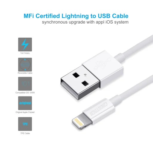 Choetech MFI USB - Lightning töltő kábel 1.2m white - 2