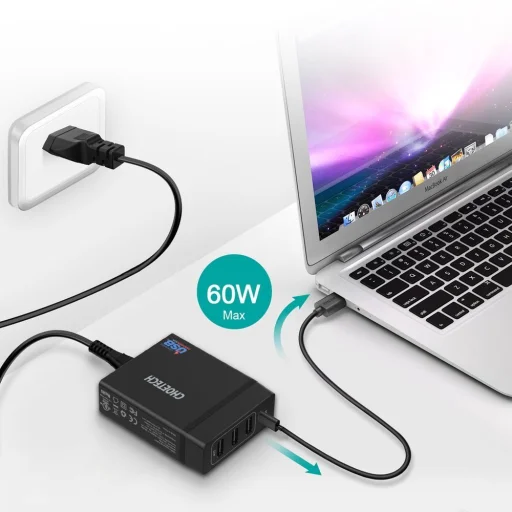Choetech Hálózati töltő adapter 3x USB / 1x USB Type C 60W PD fekete (PD72-1C3U) - 5