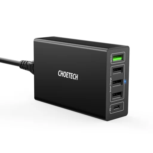 Choetech Hálózati töltő adapter 4x USB / 1x USB Type C 60W PD fekete (Q34U2Q-EU) - 1