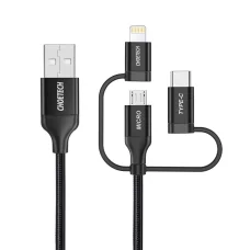 Choetech 3in1 MFI kábel USB - USB Type C / micro USB / Lightning (3A / 480 Mbps) 1.2m fekete (IP0030-BK)