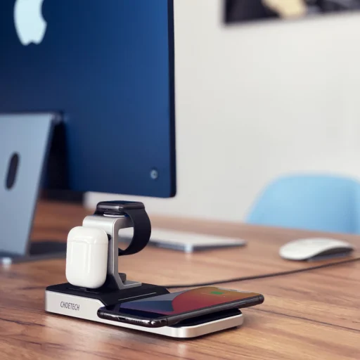 Choetech MFI Vezeték nélküli Qi töltő 4in1 Okostelefon / Apple Watch / AirPods 10W fekete (T316) - 10