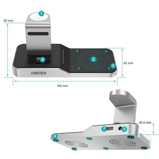 Choetech MFI Vezeték nélküli Qi töltő 4in1 Okostelefon / Apple Watch / AirPods 10W fekete (T316) - 5