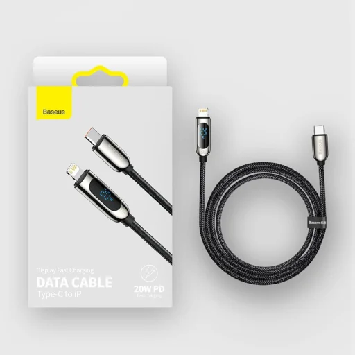 Baseus USB Type C - Lightning kábel 20W PD kijelzővel 1m fekete (CATLSK-01) - 20