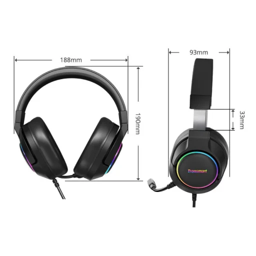 Tronsmart Sparkle RGB Gamer fejhallgató USB mikrofonnal távirányítóval fekete (467600) - 8