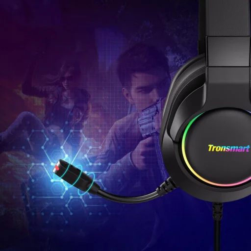 Tronsmart Sparkle RGB Gamer fejhallgató USB mikrofonnal távirányítóval fekete (467600) - 12