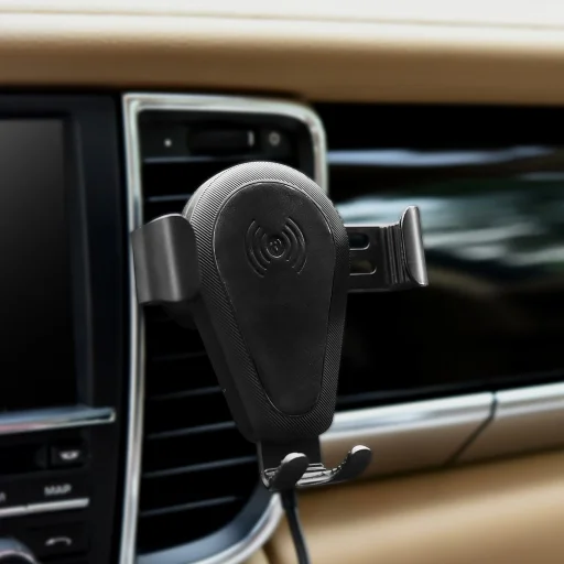 iCarer Univerzális Gravity autós telefontartó és Qi vezeték nélküli töltő 10W szellőzőre fekete (IWXC004-BK) - 4