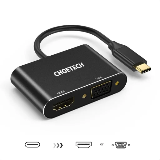 Choetech adapter splitter USB Type-C - HDMI 4K 60Hz és VGA 1080p 60Hz fekete (HUB-M17) - 6