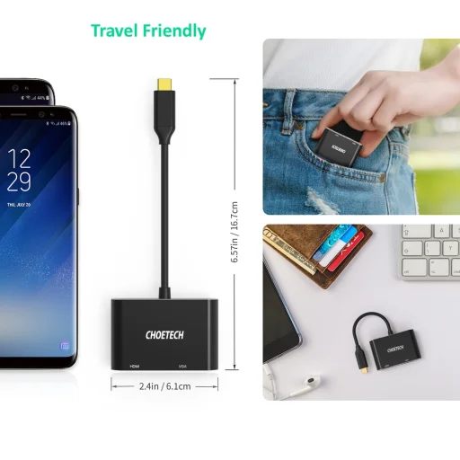 Choetech adapter splitter USB Type-C - HDMI 4K 60Hz és VGA 1080p 60Hz fekete (HUB-M17) - 3