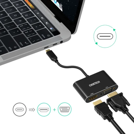 Choetech adapter splitter USB Type-C - HDMI 4K 60Hz és VGA 1080p 60Hz fekete (HUB-M17) - 4