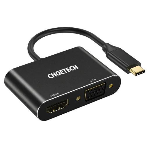 Choetech adapter splitter USB Type-C - HDMI 4K 60Hz és VGA 1080p 60Hz fekete (HUB-M17) - 1