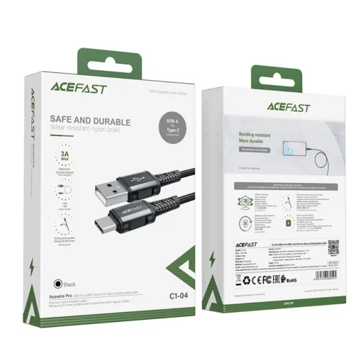Acefast USB–USB-C adatkábel 3A 1,2 m alumíniumötvözet fekete - 2