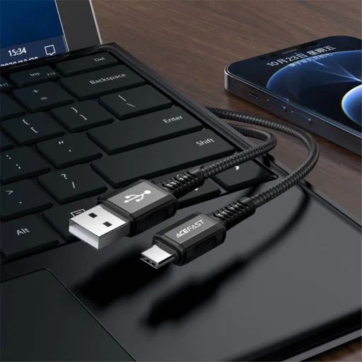 Acefast USB–USB-C adatkábel 3A 1,2 m alumíniumötvözet fekete - 3