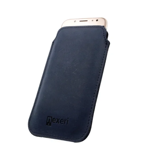 Samsung Galaxy A70/ A71/ A12/ A20s/ M51/ Note 9/ Note 10+ Nexeri Leather Pocket bőr tok XXL+ sötétkék - 1