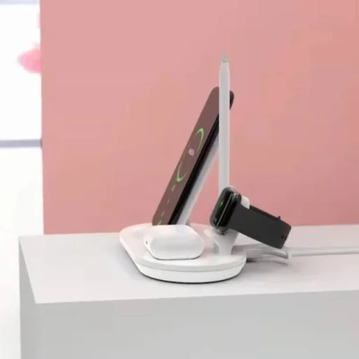 QI dokkolóállomás 4 az 1-ben vezeték nélküli indukciós töltő 4A fehér - 2