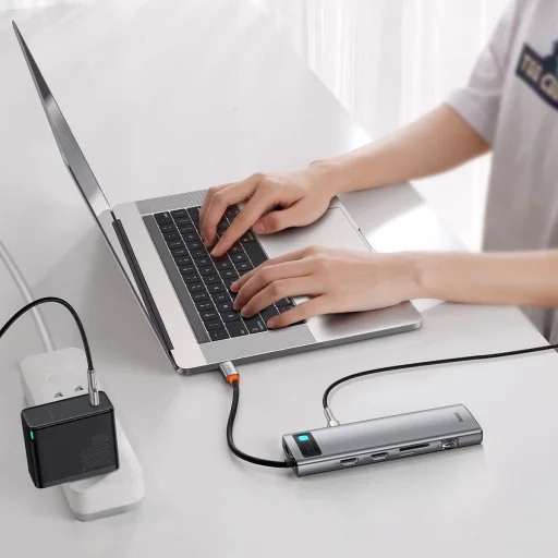 Baseus Adapter HUB - Type-C - 3x USB3.0 + 2x HDMI 4K + Type-C PD 100W + RJ45 + VGA + Jack 3.5mm + SD + Micro SD (CAHUB-CT0G) Szürke - 16