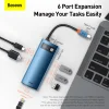 Baseus Adapter HUB - Type-C - 3x USB3.0 + 1x HDMI 4K + Type-C PD 100W + RJ45 (WKWG000003) Kék thumbnail