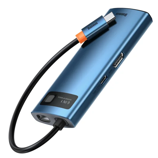 Baseus Adapter HUB - Type-C - 3x USB3.0 + 1x HDMI 4K + Type-C PD 100W + RJ45 (WKWG000003) Kék - 12