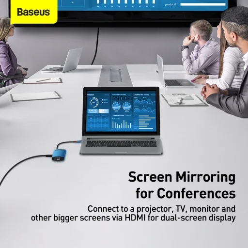 Baseus Adapter HUB - Type-C - 3x USB3.0 + 1x HDMI 4K + Type-C PD 100W + RJ45 (WKWG000003) Kék - 16