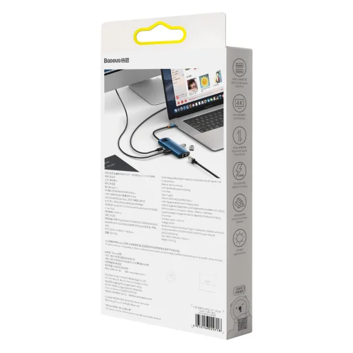 Baseus Adapter HUB - Type-C - 3x USB3.0 + 1x HDMI 4K + Type-C PD 100W + RJ45 (WKWG000003) Kék - 2