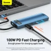 Baseus Adapter HUB - Type-C - 3x USB3.0 + 1x HDMI 4K + Type-C PD 100W + RJ45 + SD + MicroSD (WKWG000103) Kék thumbnail