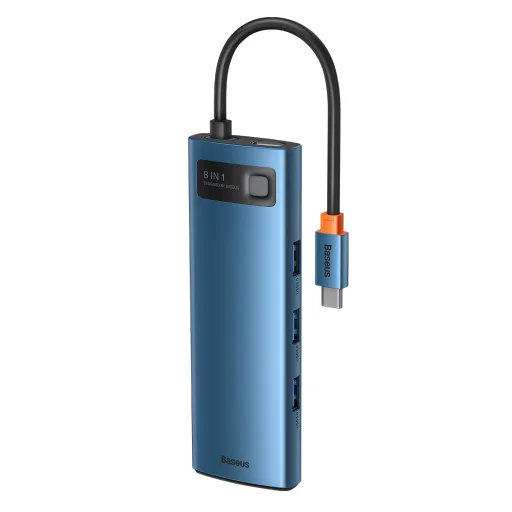 Baseus Adapter HUB - Type-C - 3x USB3.0 + 1x HDMI 4K + Type-C PD 100W + RJ45 + SD + MicroSD (WKWG000103) Kék - 4