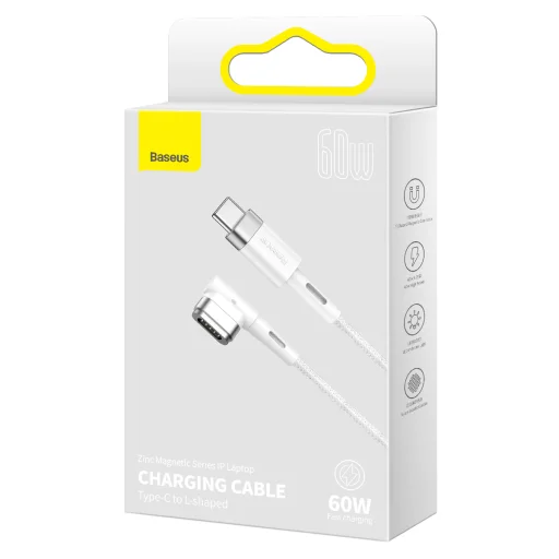 Baseus Zinc Magnetic USB Type-C - Apple Laptop L-alakú mágneses fej töltő kábel 60W 2m (CATXC-W02) fehér - 1