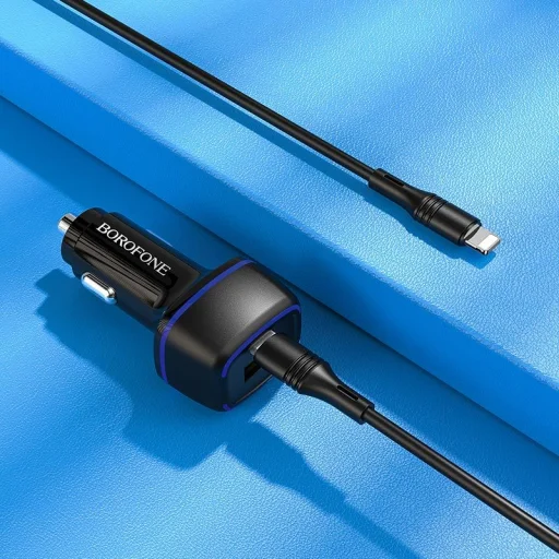 Borofone BZ14A Univerzális autós töltő USB + Type-C - QC 3.0 PD 20W 3A + Type-C - Lightning kábel fekete - 3