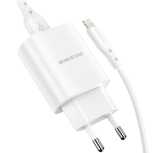 Borofone BN1 Hálózati töltő adapter USB 2.1A + Lightning kábel fehér - 1