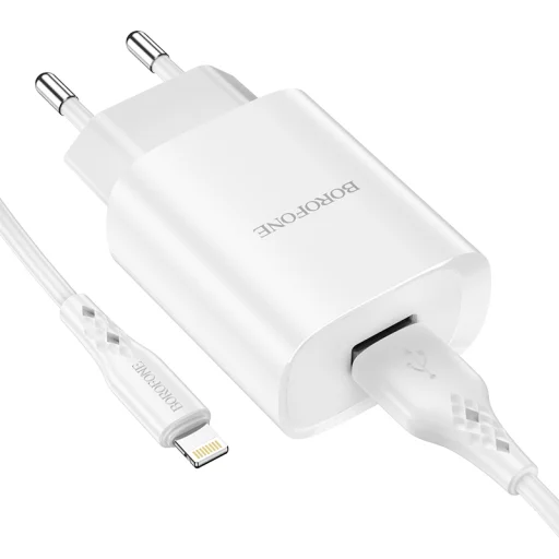 Borofone BN1 Hálózati töltő adapter USB 2.1A + Lightning kábel fehér - 4