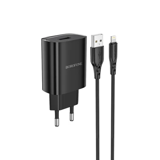 Borofone BN1 Hálózati töltő adapter USB 2.1A + Lightning kábel fekete - 2
