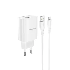 Borofone BN1 Hálózati töltő adapter USB 2.1A + Micro USB kábel fehér