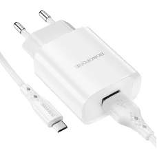 Borofone BN1 Hálózati töltő adapter USB 2.1A + Micro USB kábel fehér