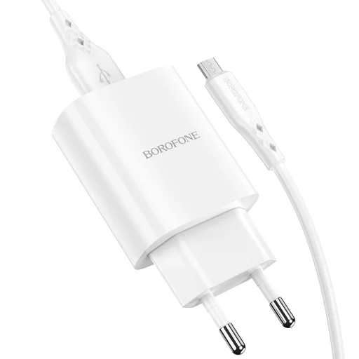 Borofone BN1 Hálózati töltő adapter USB 2.1A + Micro USB kábel fehér - 6
